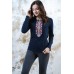 Embroidered t-shirt with long sleeves "Geometric Fantasy" Navy